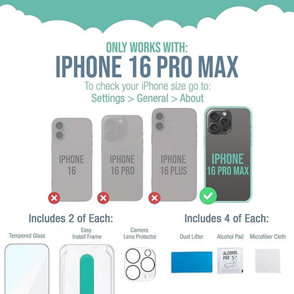 Smartish® iPhone 16 Pro Max Screen Protector + Camera Lens Covers - Tuff Sheet - 2-Pack Tempered Glass 9H Easy Install Frame Case-Friendly - Dynamic Island for Apple iPhone 16 Pro Max - Clear 2-Pack