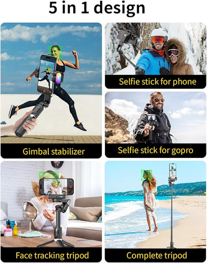 Gimbal Stabilizer for Smartphone, 4 in 1 Phone Gimbal w/360° Rotation for iPhone/Andriod Sefie Stick Tripod w/Auto Face Tracking and Wireless Remote for TIK Tok YouTube Vlogging-M1 Pro Black