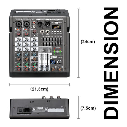 TKLBLS 4 Channel Audio Mixer for Home Audio, Sound Mixer Board with USB Interface, 99 DSP Effects, 48V Phantom Power, XLR Inputs for Karaoke, Recording