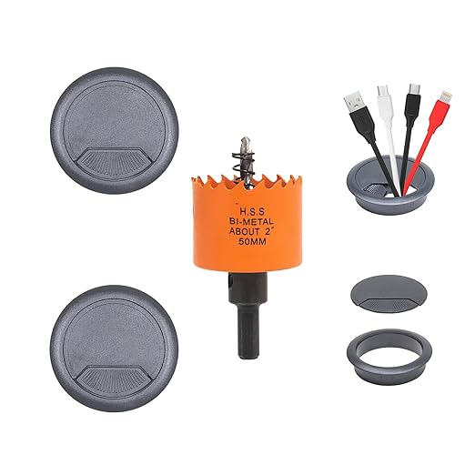 VIKITON Desk Grommet 2 inch with Hole Saw, 2PCS, Black