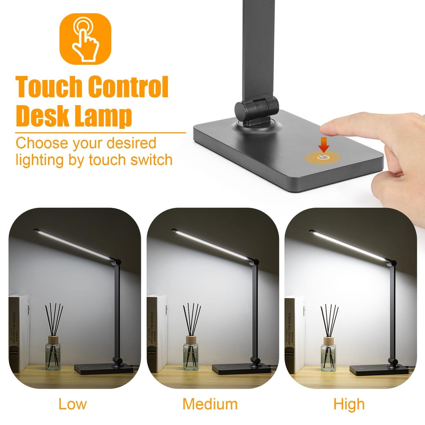 DWEPTU Rechargeable Desk Lamp, Adjustable, 3 Brightness, USB Charging Port