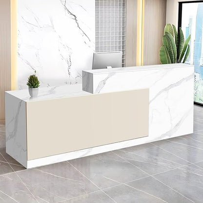 Reception Desk with Counter Modern Checkout Counter with Lockable Drawer Keyboard Tray Receptionist Desk for Office Salon Reception Table N Left 51inch/130cm