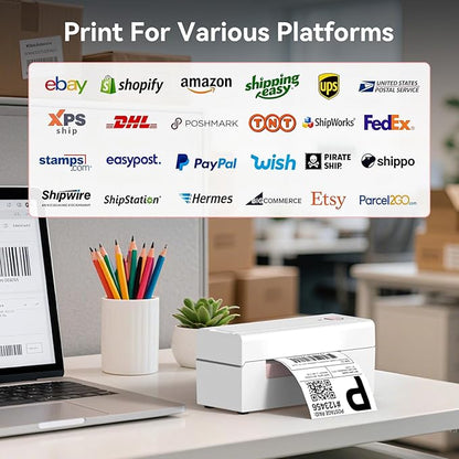Bluetooth Thermal Shipping Label Printer, Wireless 4x6 Shipping Label Printer for Packages, High-Speed Thermal Printer Compatible with Android, iOS & Windows for Amazon, Ebay, Shopify, USPS