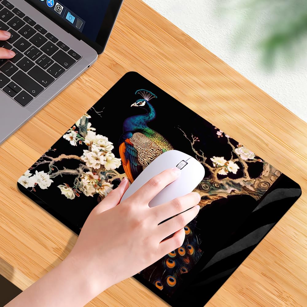 Square Mouse Pad Colorful Peacock on a Tree Branch-1,Gaming Mouse Pads for Desk,Soft Computer Waterproof Non-Slip Mouse Mat