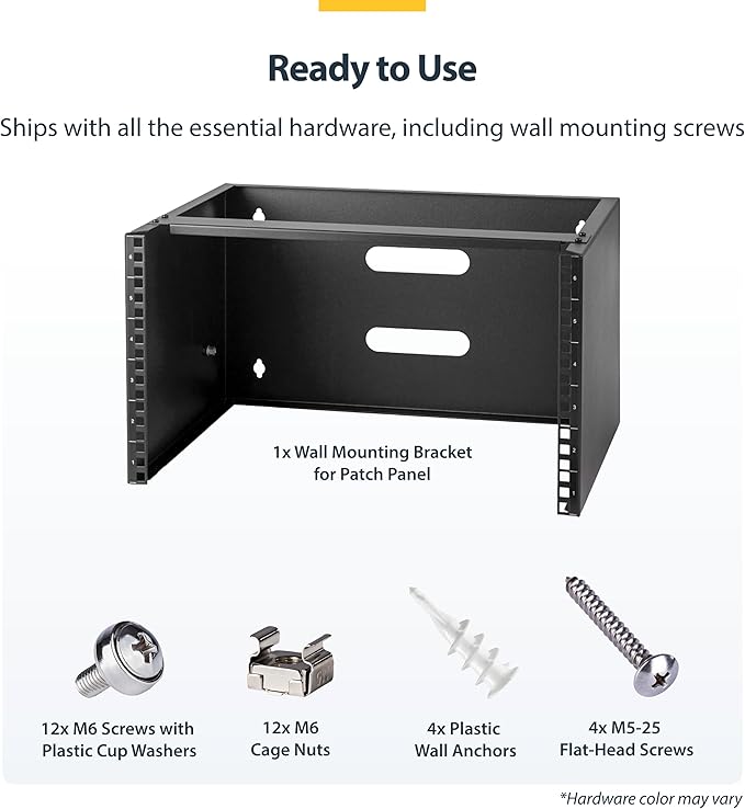 StarTech.com 6U Wall Mount Network Rack - 14 Inch Deep (Low Profile) - 19" Patch Panel Bracket for Shallow Server and IT Equipment, Network Switches - 44lbs/20kg Weight Capacity, Black (WALLMOUNT6)