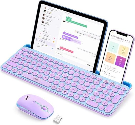 seenda Bluetooth Keyboard and Mouse for iPad, CTU-301 Wireless Multi-Device Connection Bluetooth+2.4G Keyboard Mouse Combo with Tablet Holder for iPad/Macbook/Windows, iOS/Android/Phone, Blue & Purple