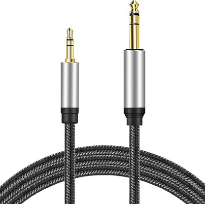 3.5 mm to 6.35 mm Audio Cable 10Ft, Gold-Plated Terminal Silver Color Zinc Alloy Housing 3.5mm 1/8" Male TRS to 6.35mm 1/4" Male TRS Nylon Braided Stereo Audio Cable for CellPhone, Amplifiers(10Ft/3M)