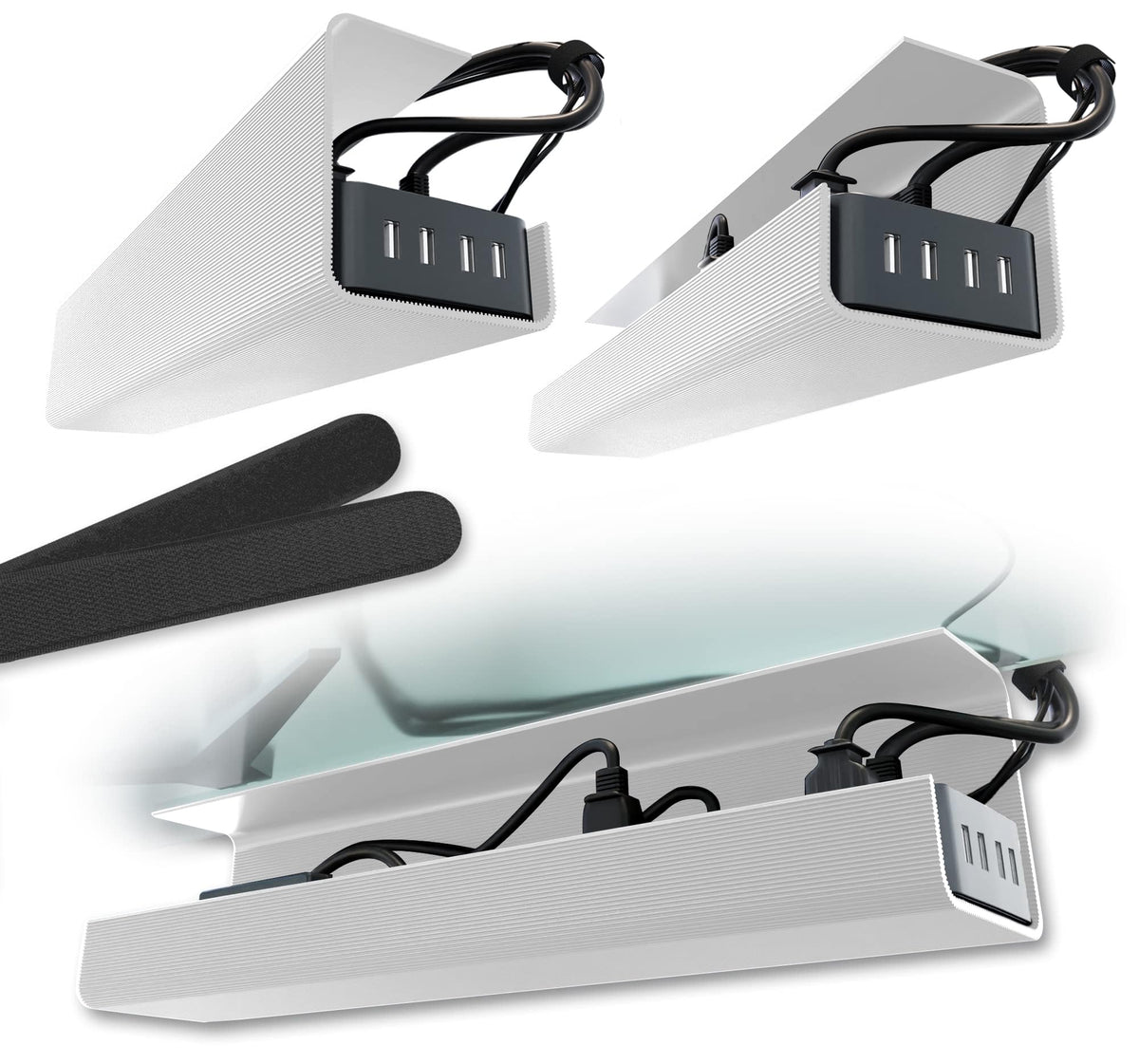 Scanfield Under Desk Cable Management Tray, No-Screw, 17-Inch, 4-Pack Black