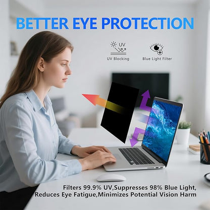 4-Way Laptop Privacy Screen Shield 15.6 Inch, Removable 16:9 Aspect 360° Privacy Filter Screen Protector for 15.6 Inch Laptop Computer, Anti Glare Blue Light Slide Mount Tabs Cover for Generic Laptop