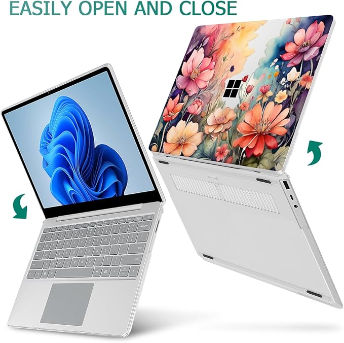 Tuiklol Case for 15 Inch Microsoft Surface Laptop 5/4/3 2022-2020, Model 1979/1953/1872/1873 Hard Shell Cover, Keyboard Cover+Screen Protector+Dust Plugs,Ilustration Flowers