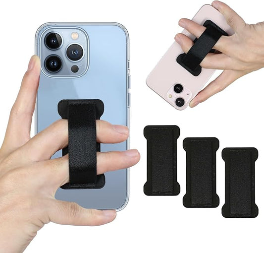 WUOJI Phone Grip Holder for Hand, Universal Finger Strap Phone Holder, Finger Selfie Grip Compatible with Most Smartphones - 3Pack(Black)