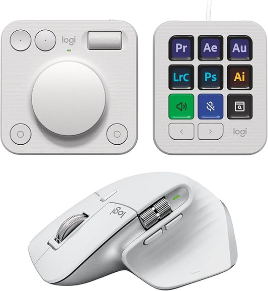 Logitech MX Master 3S Wireless Mouse Standard Edition with Logi Bolt USB Receiver + MX Creative Console: Mouse, Programmable Keys and Dial for Graphic Design, Video Editing, Adobe and More - Pale Grey
