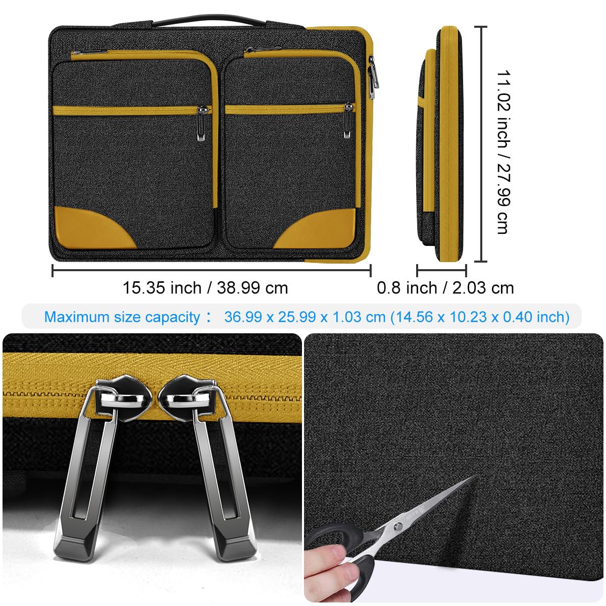 Hseok Laptop Case 15 15.6 16 inch Sleeve with Handle and Hidden Straps,Compatible with MacBook Neo 16",MacBook Pro Air 16" 15", 360°Protective PC Briefcase with 4 Pockets for Accessories,Yellow