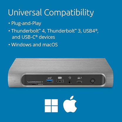Kensington SD5800T Thunderbolt 4 and USB4 Quad 4K Display Docking Station, 100W Charging, 2 x HDMI, 2 x DP, 2.5G Ethernet, Card Readers, for Windows/MacOS (K32856NA)