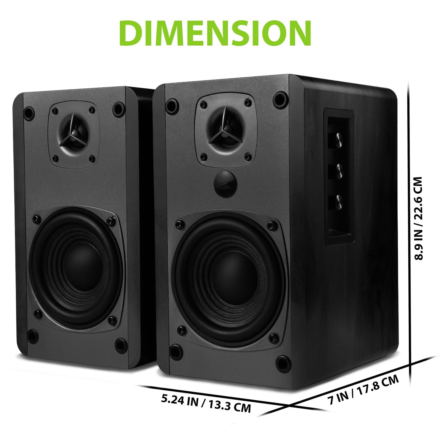 SINGING WOOD BT27 Active Powered Bluetooth Bookshelf Speakers - 60W RMS Studio Monitor Speakers for PC, TV, Turntable - High Fidelity Wooden Enclosure with Remote Control - Black