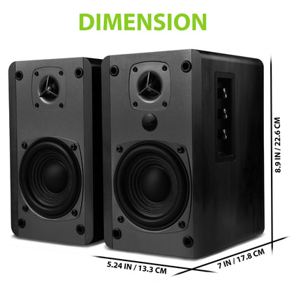 SINGING WOOD BT27 Active Powered Bluetooth Bookshelf Speakers - 60W RMS Studio Monitor Speakers for PC, TV, Turntable - High Fidelity Wooden Enclosure with Remote Control - Black