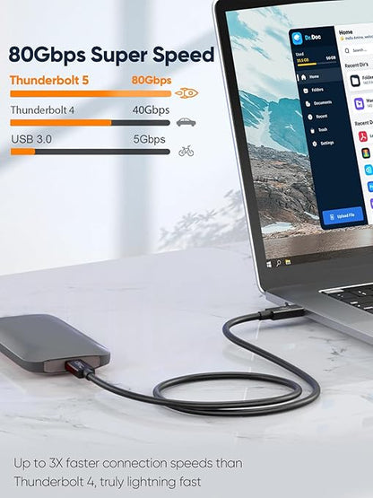CableCreation 80Gbps USB 4 Cable 3.3FT, 120Gbps Bandwidth, 8K 60Hz Display, 240W Charging, Compatible with Thunderbolt 5,Thunderbolt 4/3, USB4, SSD, MacBook M4 Pro, Dock, eGPU