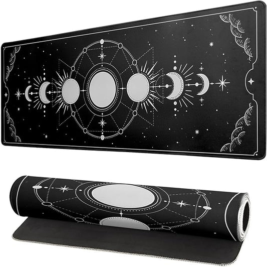 Sun Moon Gaming Mouse Pad Black Large Mouse Pad for Keyboard and Mousepad Desk Mat with 3mm Non-Slip Base and Stitched Edge for Gaming and Office Computer Mat Protector Mat 31.5x11.8 Inch