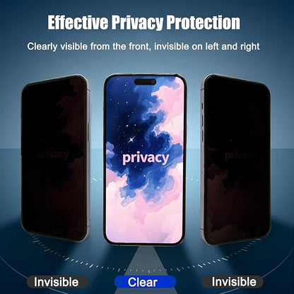 2 Pack Matte Privacy Screen Protector for iPhone 15 Pro Max, [Auto-Dust Removal and Auto-Alignment] Anti-Spy Anti-Glare Anti-Fingerprint Tempered Glass Film, Smooth & Sensitive Touch