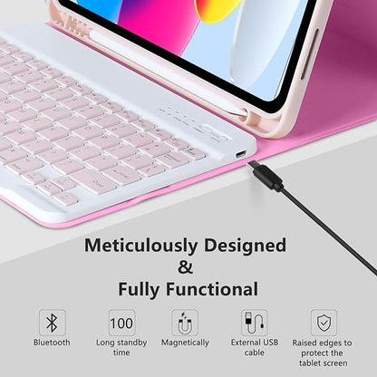 MMK iPad A16 Case (2025, 11"), iPad 10th Generation Case with Keyboard (2022, 10.9"), Wireless Detachable Keyboard, Pencil Holder-Watermelon Red