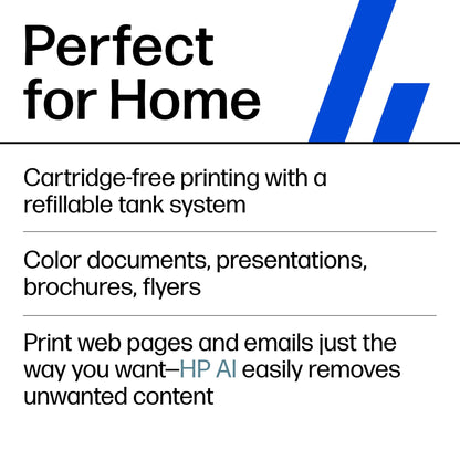 HP Smart Tank 5000 Wireless All-in-One Ink Tank Printer, Scanner, Copier with 2 Years of Ink Included, Best-for-Home, Cartridge-Free, Refillable and AI-Enabled. (5D1B6A)