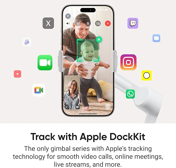 Insta360 Flow 2 Pro White - Foldable AI Phone Gimbal, Track in 200+ Apps with Apple DockKit, Multi-Person Tracking, 360º Pan Tracking, Built-in Tripod/Selfie Stick, iPhone/Android Portable Stabilizer