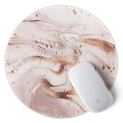 ITNRSIIET Round Mouse Pad with Stitched Edge Premium-Textured Waterproof Non-Slip Rubber Base Desktop Protection Mat Diameter 8.7 inches, Rose Gold Marbling