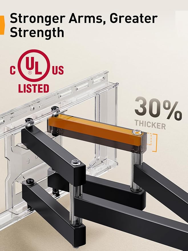 Perlegear UL Listed Full Motion TV Wall Mount for 42-90" TVs up to 132lbs