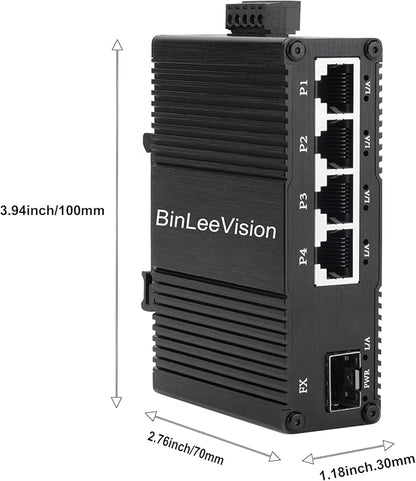 Industrial Mini Gigabit Ethernet Switch 4-Port RJ45 10/100/1000BASE-T+1-Port SFP Slot,Unmanaged Network Switch,Network Hub,Dinrail Mount or Wall-Mount,Plug & Play,Fanless (4 RJ45+1 SFP with PoE)