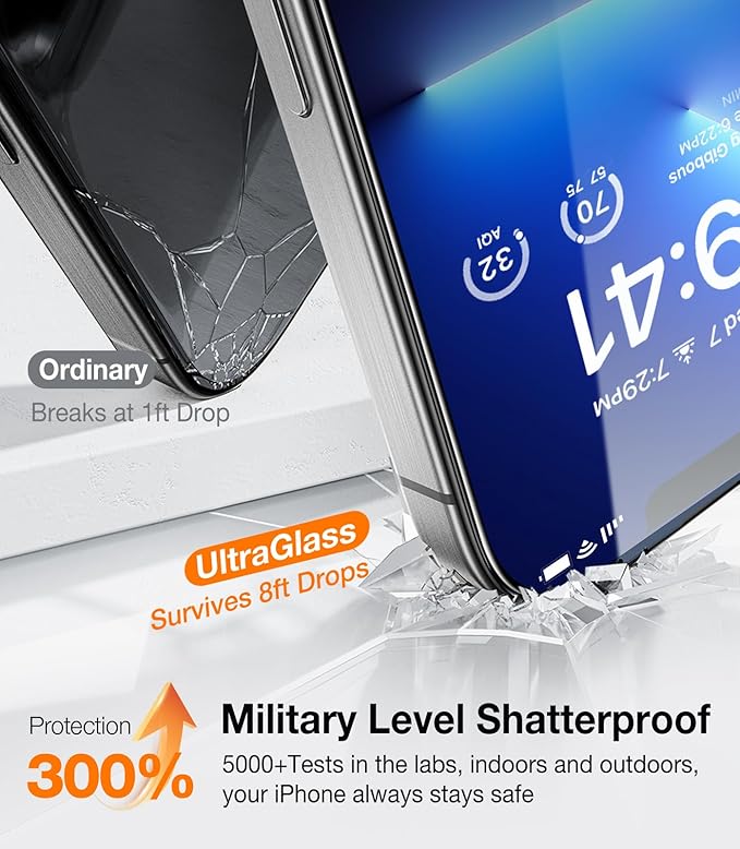 UltraGlass UNBREAK TOP 9H+ Glass for iPhone 13/13 Pro Screen Protector [12FT Military Grade Shatterproof] Screen Protector 13/13 Pro Tempered Glass [Longest Durable & Full Edge Coverage], 2 Pack