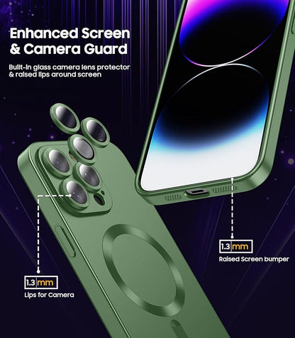 Magnetic for iPhone 14 Pro Max Case [Compatible with MagSafe][Built-in Camera Lens Protector] Slim Soft TPU Bumper Shockproof Metallic Luster Phone Case (Green)