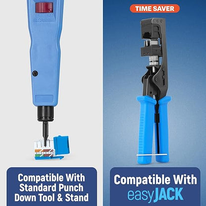 Everest 90° Angled RJ45 Cat6A Keystone Jacks 100-Pack in Blue - Slim Profile Female RJ45 Connectors - Cat 6A Keystone Jack - Compatible with 90° Angled Speed Termination Tool - easyJACK (B094WB91H3)