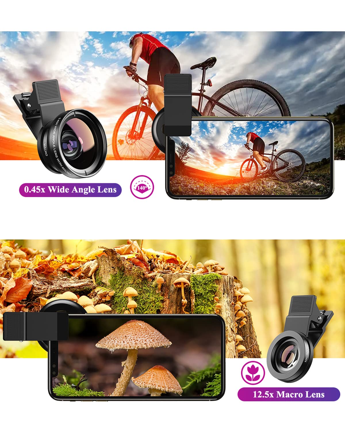 Apexel Phone Camera Lens, 2 in 1 Cell Phone Clip-on Lens Kit