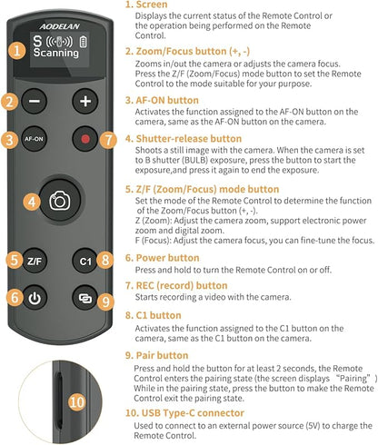 for Sony Camera Wireless Remote Control - Aodelan Rechargeable Shutter Release with OLED Screen for ZV-E10, FX3, a6100, a6400, a6600, a7 III, a7R III, DSC-RX100 VII, ZV-1; Replace Sony RMT-P1BT