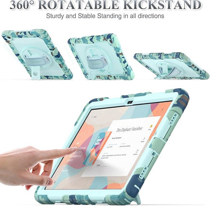 SEYMAC stock Case for Samsung Galaxy Tab A9+ Plus 11'', Full-Body Drop Protection Case with Screen Protector Pencil Holder [360° Rotating Hand Strap] &Stand, SkyBlue Camo