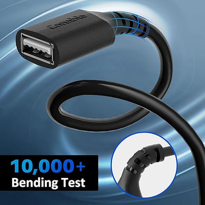 3 Pack USB Extension Cable 2 FT, Short USB 2.0 Type A Male to Female Extender Cord Adapter, Compatible with Printer, Keyboard, Mouse, Flash Drive, Hard Drive, Controller, Black Cable with 5 Cable Ties