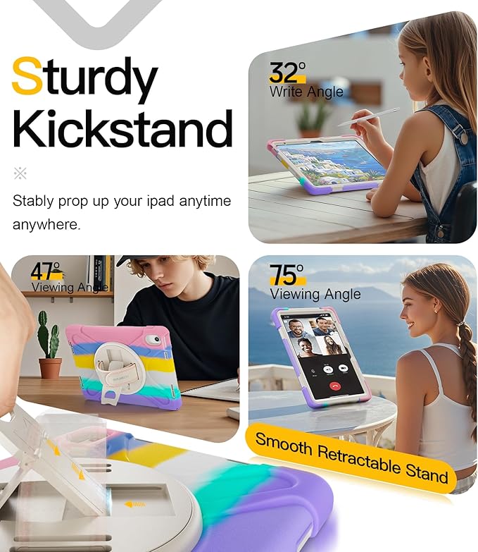 BRAECN for iPad (A16) 11th/10th Generation case 11/10.9 inch 2025/2022 Heavy Duty Shockproof Protective with Pencil Holder Screen Protector 360°Rotating Stand Handle & Shoulder Strap Full Body Cover