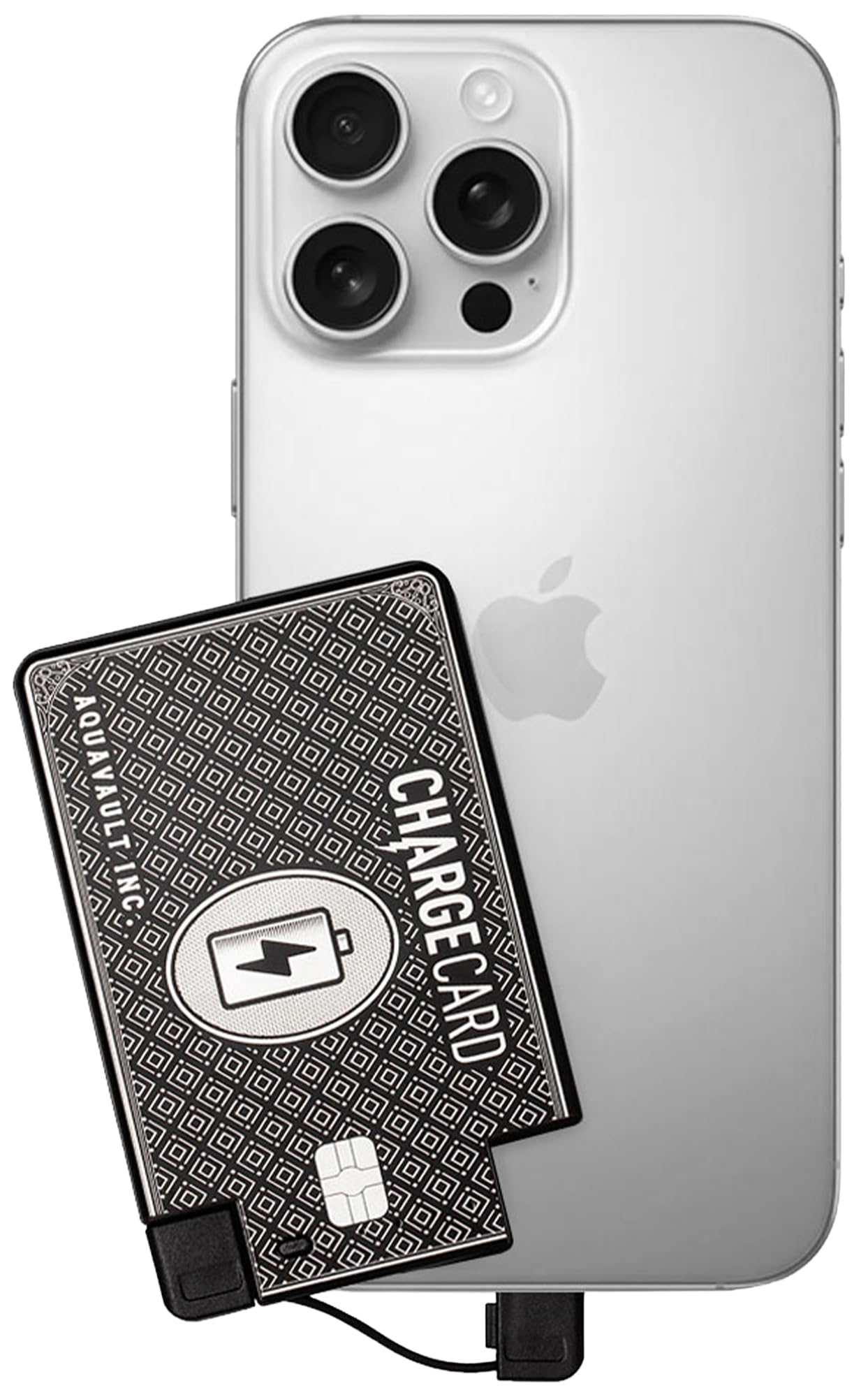 Aquavault ChargeCard (Black): Ultra-Slim 2300 mAh 1.5А Charge Card Phone Charger - Built-in Cables for iPhone & Android - Compatible with iPhone 6-17 & Android - Ultra Thin Power Bank Fits in Wallet