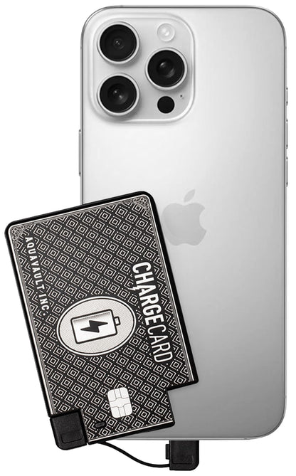 Aquavault ChargeCard (Black): Ultra-Slim 2300 mAh 1.5А Charge Card Phone Charger - Built-in Cables for iPhone & Android - Compatible with iPhone 6-17 & Android - Ultra Thin Power Bank Fits in Wallet