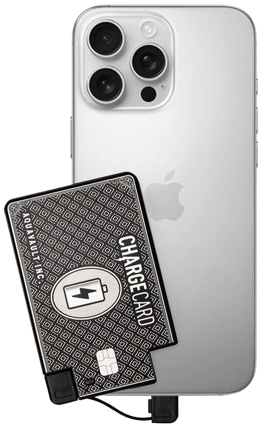 Aquavault ChargeCard (Black): Ultra-Slim 2300 mAh 1.5А Charge Card Phone Charger - Built-in Cables for iPhone & Android - Compatible with iPhone 6-17 & Android - Ultra Thin Power Bank Fits in Wallet