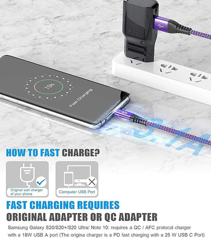 sweguard USB Type C Charger Cable [3-Pack,10ft+6.6ft+3.3ft] iPhone 16 Charger Nylon Braided Cord for iPhone 16 15 Pro Max Plus Samsung Galaxy S24 S23 S22 S21 S20 S10 Note 20 10 A54 Pixel LG Moto PS5