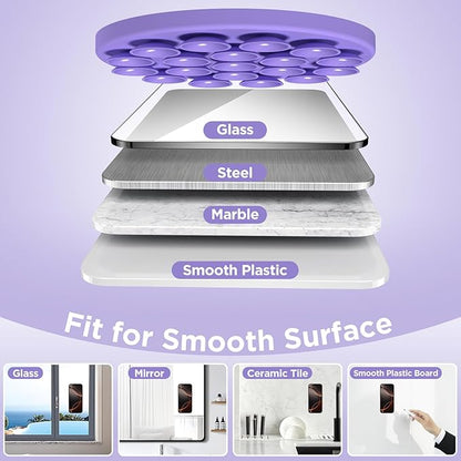 Magnetic Suction Cup Phone Mount for MagSafe Case, Silicone Hands-Free Grip Holder for iPhone and Android, Mirror Shower Phone Stand for Makeup FaceTime Gym Kitchen Bathroom, Bright Purple