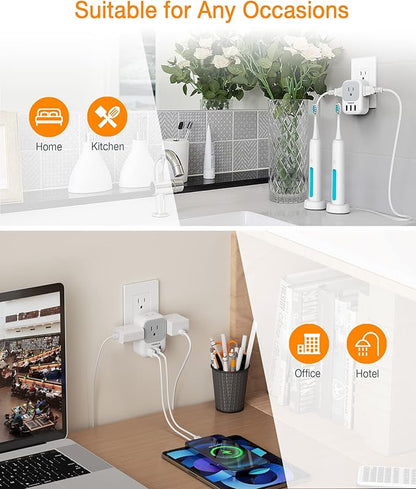 TESSAN USB Charger Block, Wall Plug Adapter with Electrical 4 Box Splitter 3 USB Wall Charger Ports, Multi Plug Outlet Extender Charging for Cruise, Travel, Office, Dorm Essentials