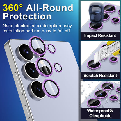 Avocase for Samsung Galaxy S25 Ultra Camera Lens Protector, Individual Metal Ring Tempered Glass Lens Cover, [Strong Adsorption] Scratch Resistant Ultra-Thin HD Clear Lens Cover, 1 Set-Purple Sparkly