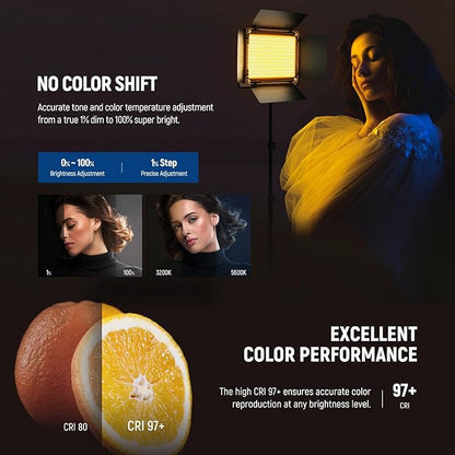NEEWER Upgraded RGB LED Studio Video Light with Tripod Stand, App Control 50W 7000Lx CRI97+ 3200-5600K Dimmable Panel Key Lighting Kit for Game Streaming YouTube Recording Photography, RGB660 PRO II