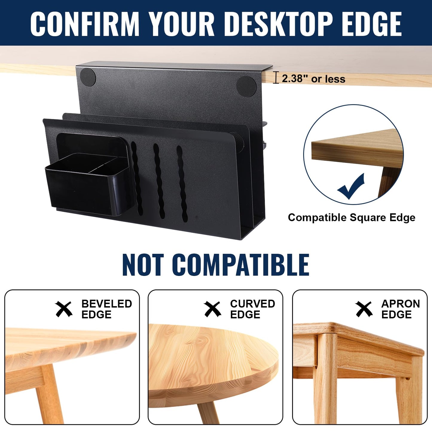LUKETURE 2 Tier Desk Side Storage, No Drill Laptop Mount with Pen Holder