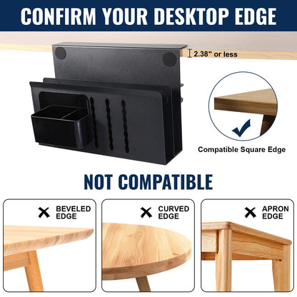 LUKETURE 2 Tier Desk Side Storage, No Drill Laptop Mount with Pen Holder