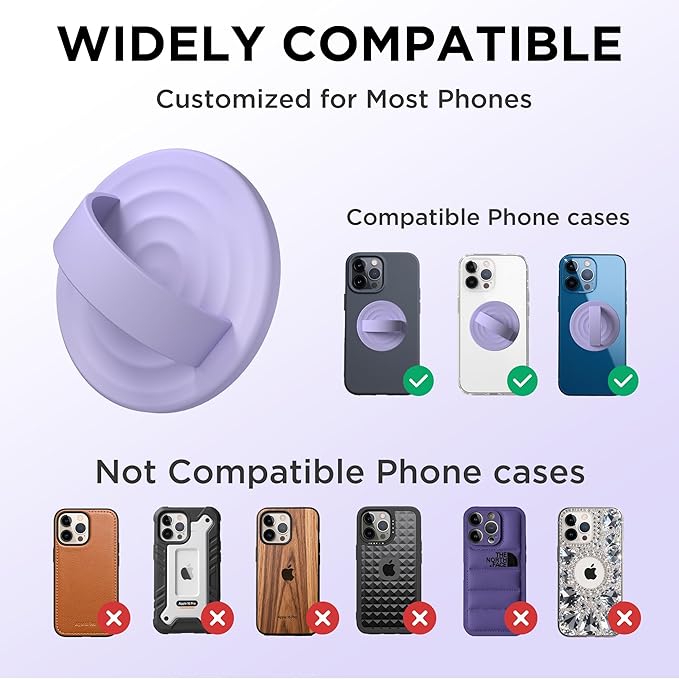 Magnetic Phone Ring Grip Holder, Silicone Finger Loop Grip, Compatible with MasSafe, Back of Phone for iPhone Pro Max/Plus/16/15/15/14/13/12 Series, Lilac Purple