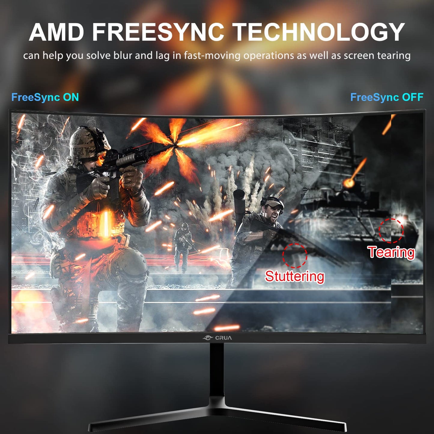 CRUA 24" FHD 1080P 180Hz Curved Gaming Monitor, 2800R, AMD FreeSync, Black