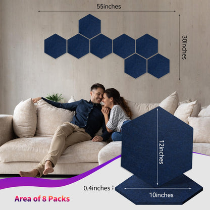 Mollywell Hexagon Acoustic Panels, Deep Blue, 8 Pack, 14x12 in